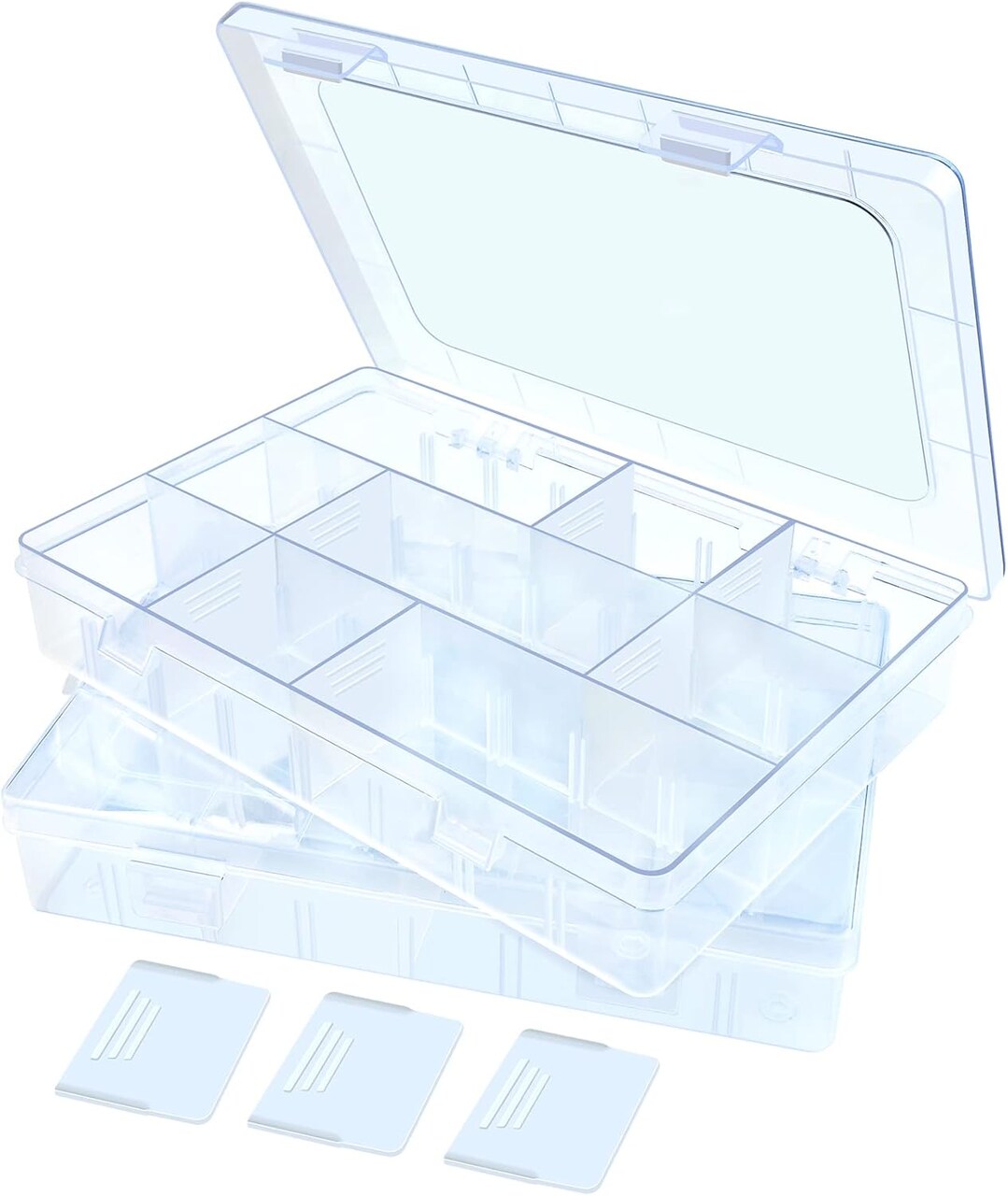 2-Pack 12-Grid Craft & Bead Organizer Boxes – Clear Plastic Storage Containers with Adjustable Dividers for Tackle, Jewelry, and Small Parts